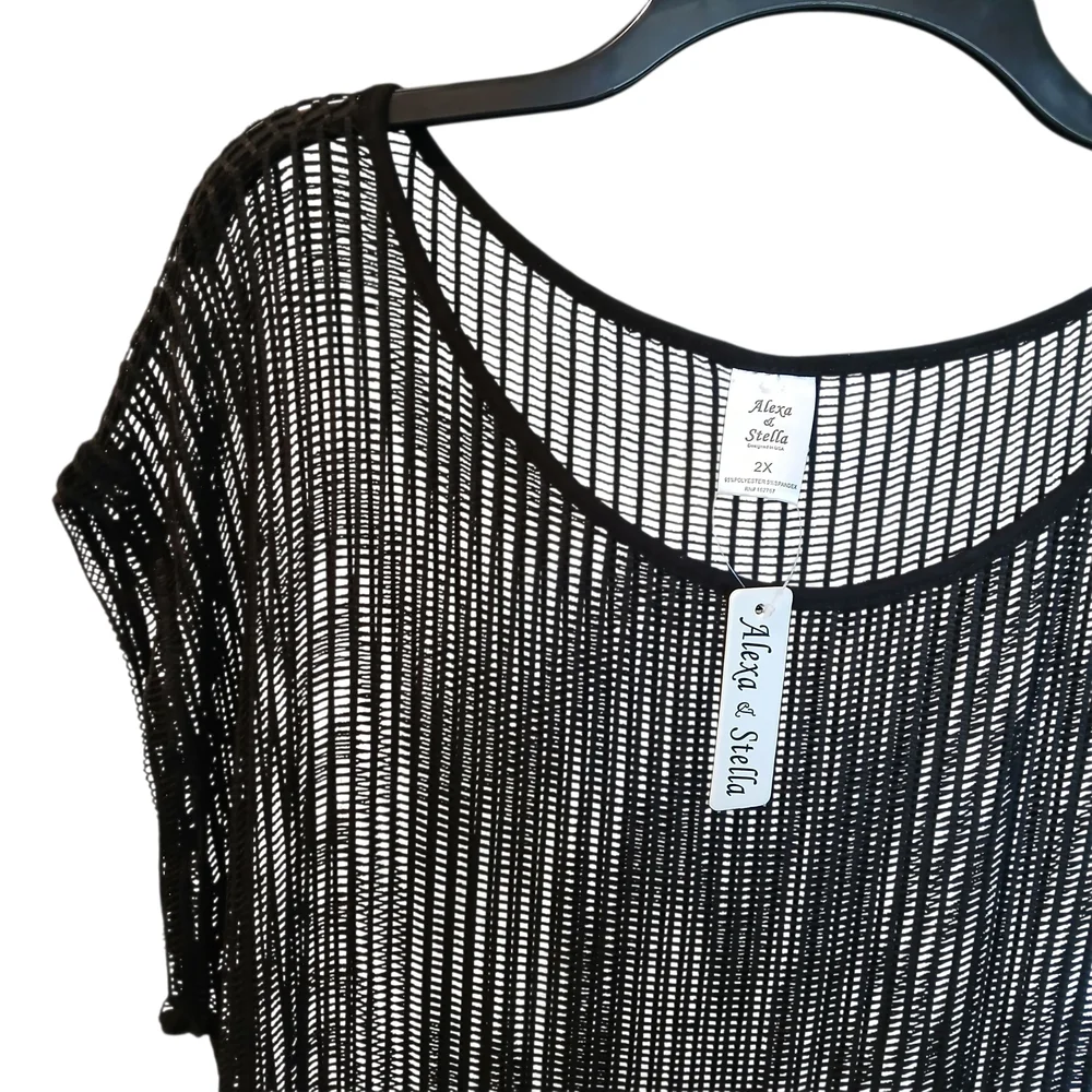 NEW Alexa And Stella Black Sheer Knit Mesh Cover Up Sixe 2X